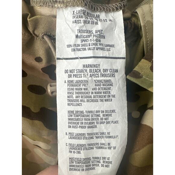 USGI Issue Apecs Gen II Gore Tex OCP Multicam Cold/Wet Weather Pants XL regular - Picture 4 of 7
